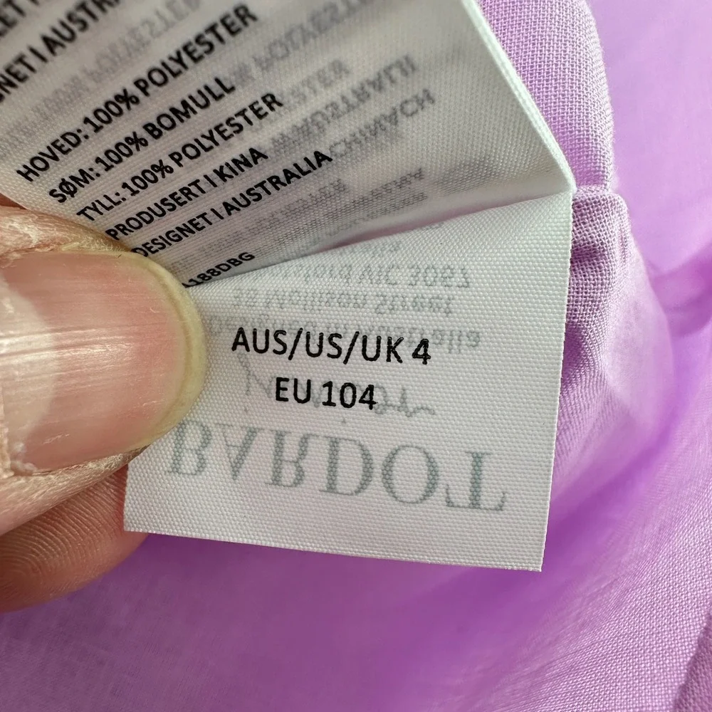 Bardot Junior Girls Lilac Purple Floral Applique Ruffle Dress 1188DBG Size 4 NEW